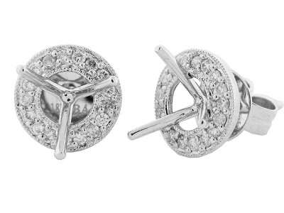 Pave Diamond 18k Gold Semi Mount Martini Set Stud Earrings