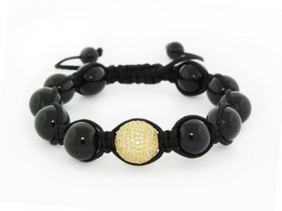 Silver Onyx & Yellow Crystal Shamballa Bracelet