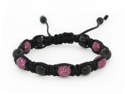 Silver Onyx & Multi Ruby Crystal Shamballa Bracelet