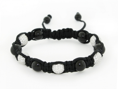 Silver Onyx & Multi White Crystal Shamballa Bracelet