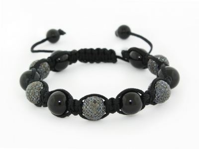 Silver Onyx & Multi CZ Shamballa Bracelet
