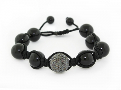 Silver Onyx & CZ Shamballa Bracelet