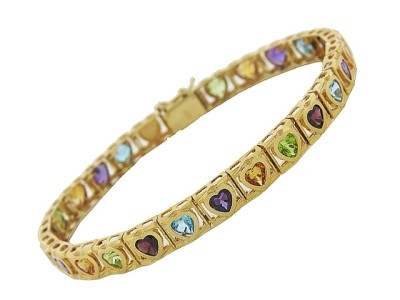 14k Yellow Gold Semi Precious Stone Heart Bracelet