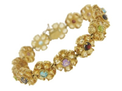 14k Yellow Gold Semi Precious Stone Flower Bracelet