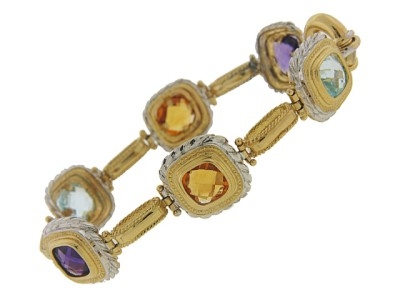 Two Tone 14k Gold Semi Precious Stone Bracelet