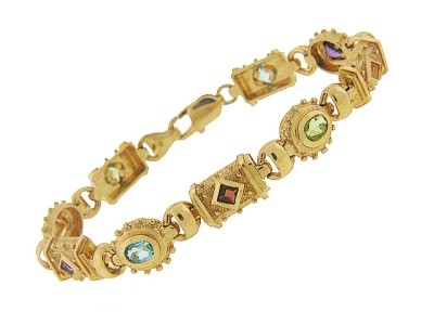 14k Yellow Gold Semi Precious Multi Color Bracelet