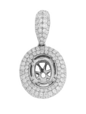 1.09 ct Pave Diamond Semi Mount 18k White Gold Oval Pendant
