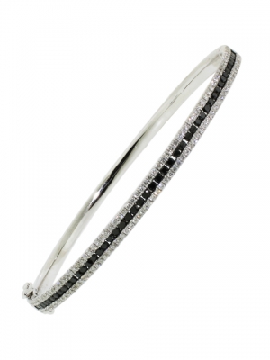 18k White Gold 3 Row 1.08ct Black & White Diamond Bangle Bracelet