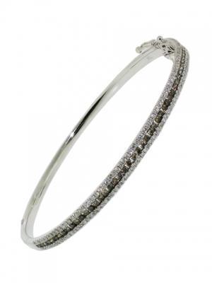 18k White Gold 3 Row 1.09ct Smokey & White Diamond Bangle Bracelet