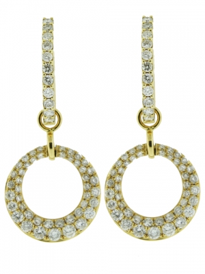 0.89ct Convertible Circle Shape Diamond Dangle & 18k Gold Hoop Earring