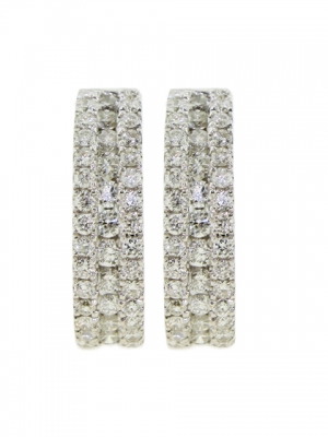 0.55ct 3 Row Pave Diamond & 18k White Gold Mini Hoop Earrings