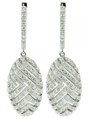 1.47ct Oval Shape Triangular Maze Design Diamond Dangle Hoop Earring