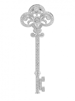 1.19ct Diamond 18k White Gold Milgrain Ladies Key Pendant