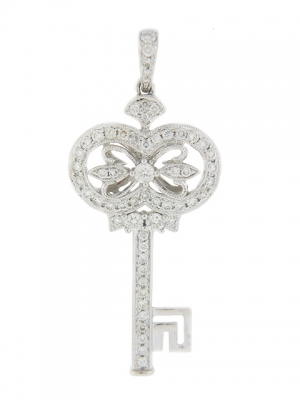 Pave Diamond 18k White Gold Key Pendant