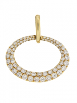 Pave Set Diamond 18k Yellow Gold Oval Circle Pendant