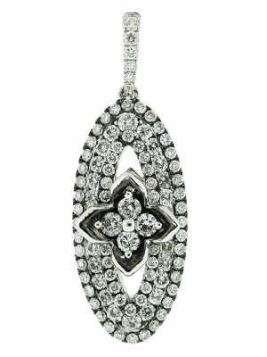 1.02ct Pave Diamond 18k Black & White Gold Oval Shape Flower Center Pendant
