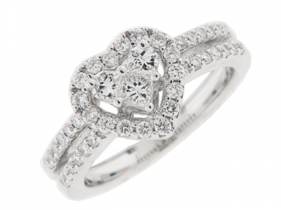 Diamond 18k White Gold Double Heart Fashion Ring