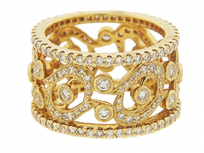 Vintage 1.84ct Diamond 18k Gold Milgrain Ring