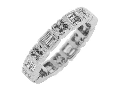1.18 ct Baguette & Round Diamond 18k Gold Eternity Band