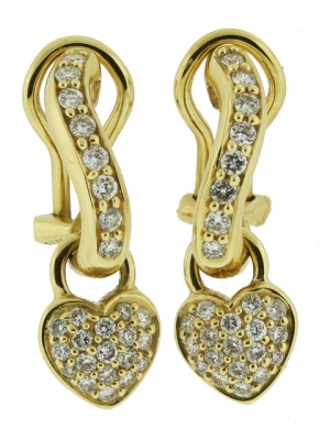 0.49ct Convertible Diamond Heart Shape Dangle & 18k Gold Curvy Huggie Earring