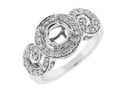 .41 ct Vintage Diamond 18k White Gold Semi Mount Engagement Ring