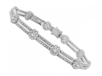 3.22ct Diamond 18K White Gold Milgrain Flower Tennis Bracelet