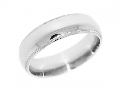 Classic 14k White Gold Dome Milgrain Wedding Band 7 mm
