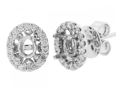 .35 ct Round Diamond Semi Mount 18k Gold Oval Earrings