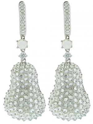18k Solid White Gold Pear Shape 4.12ct Upside Down Set Diamond Dangle Earring