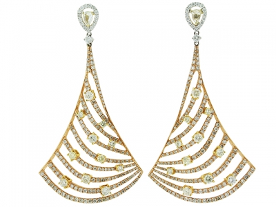 4.64ct Multi Color Diamond 18k Pink & White Gold Curvy Triangle Shape Dangle Earring