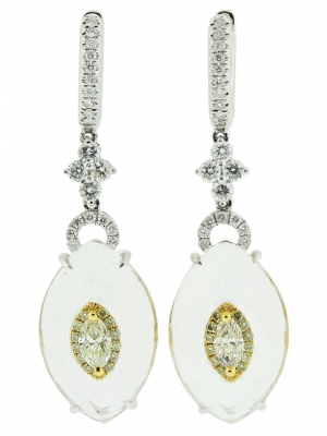 18k White Gold & Diamond Hoop Pear Shape White Topaz Dangle Gemstone Earring