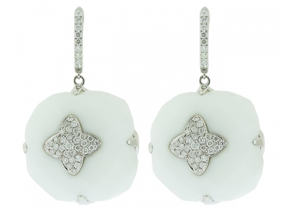 Slice White Onyx 1.00ct Diamond Center Shape & 18k White Gold Dangle Earring
