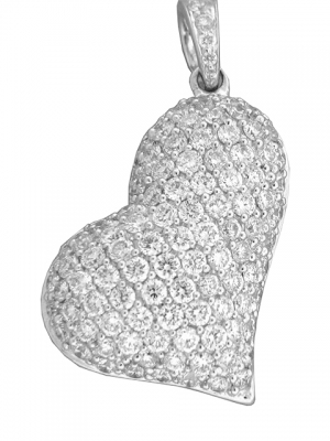 1.8 ct Pave Diamond 18k White Gold Heart Estate Pendant