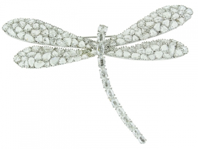 15.12ct Rose Cut Diamond & 18k White Gold Firefly Brooch