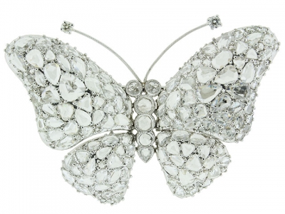 8.10ct Rose Cut Diamond & 18k White Gold Butterfly Brooch