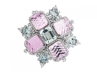 Aquamarine & Diamond 18k White Gold Vintage Brooch