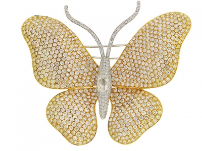 Celebrity Style Yellow & White Diamond 18k Gold Butterfly Brooch