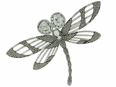 7.45ct Slice Diamond & 18k Black & White Gold Firefly Brooch