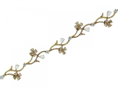 5.39ct Diamond 18k White & Yellow & Pink Gold Flower Branch Design Bracelet