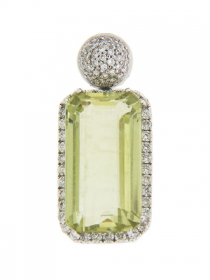 Pave Diamond & Green Citrine 18k Gold Square Pendant