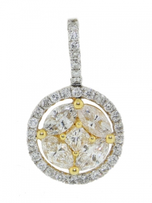 White & Yellow Gold 1.91ct Diamond Mini Circle Shape Pendant