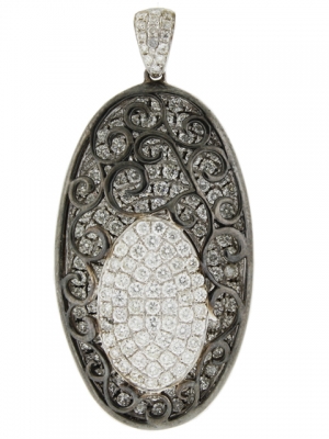 2.21ct  Diamond & Black Gold Curvy Branch Design Oval Shape Pendant