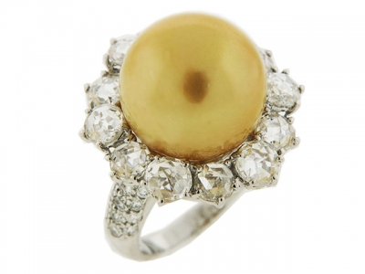 South Sea Pearl Rose Cut Diamond 18k Gold Celebrity Style Ring
