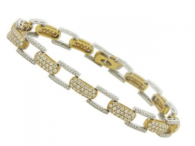 3.50ct Pave Diamond 18k Two Tone Gold Link Tennis Bracelet