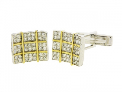 .99 ct Round Diamond 18k Two-Tone Gold Square Cufflinks