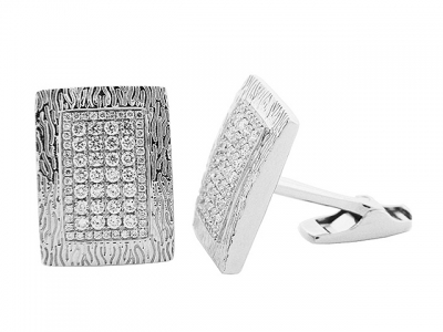 1.16 ct Round Diamond 18k Hammered Gold Square Cufflinks