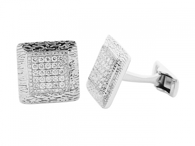 1.07 ct Round Diamond 18k Gold Etched Square Cufflinks