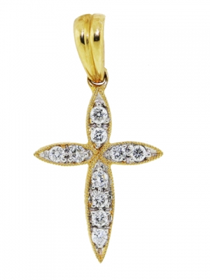 18k Yellow Gold Mini Pave Diamond Passion Cross Pendant