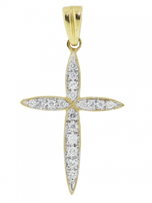18k Yellow Gold Pave Diamond Passion Cross Pendant