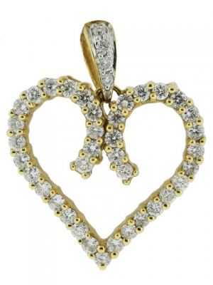 18k Solid Yellow Gold & 0.65ct Pave Diamond Symmetrical Heart Shape Pendant